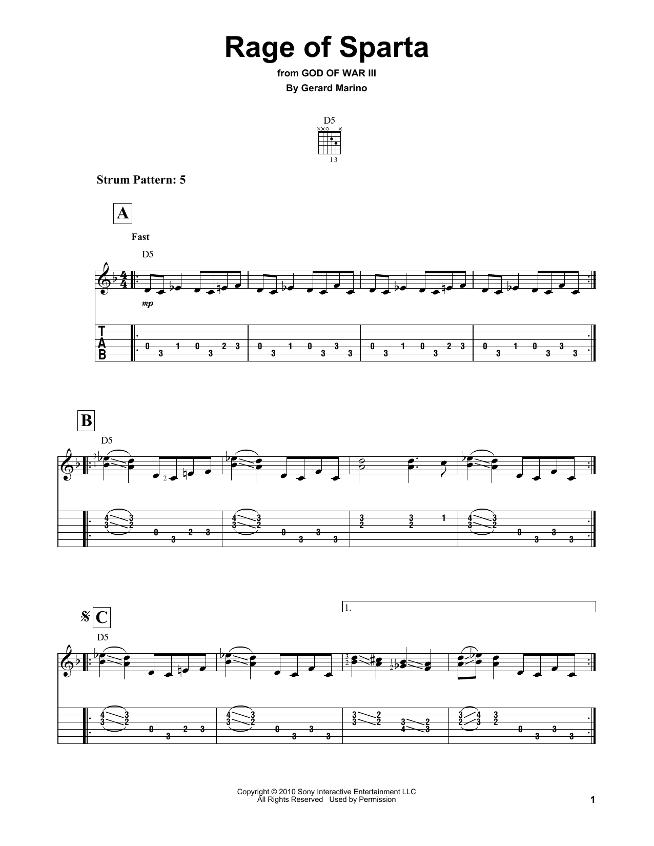 Rage Of Sparta (from God of War III) (Easy Guitar Tab) von Gerard Marino