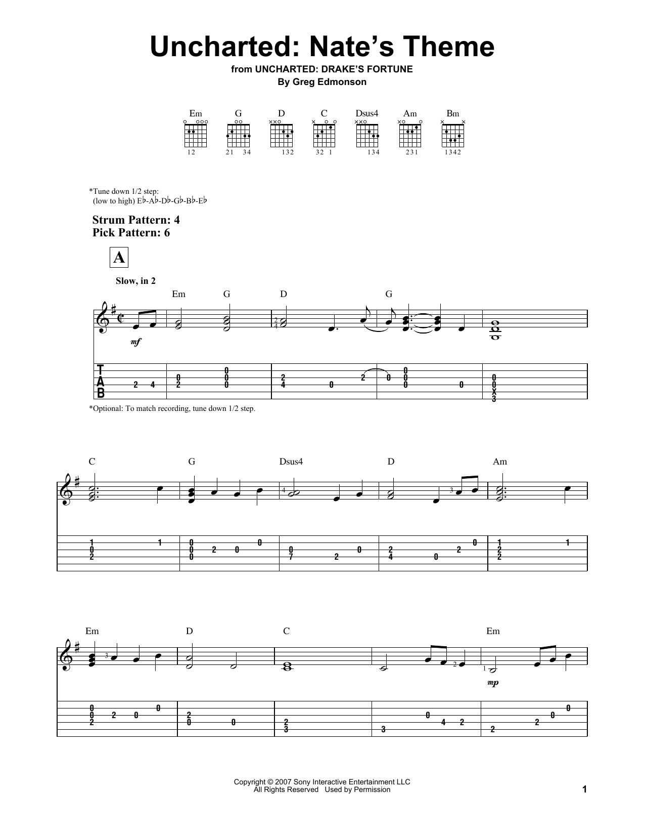 Uncharted: Nate's Theme (from Uncharted: Drake's Fortune) (Easy Guitar Tab) von Greg Edmonson