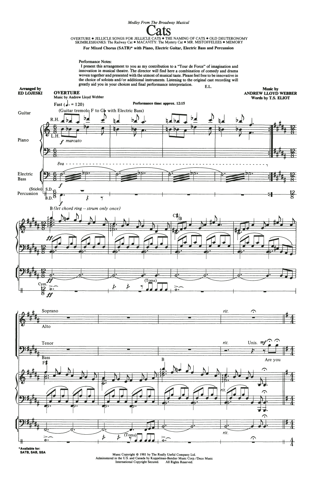 Cats (Medley) (arr. Ed Lojeski) (SATB Choir) von Andrew Lloyd Webber