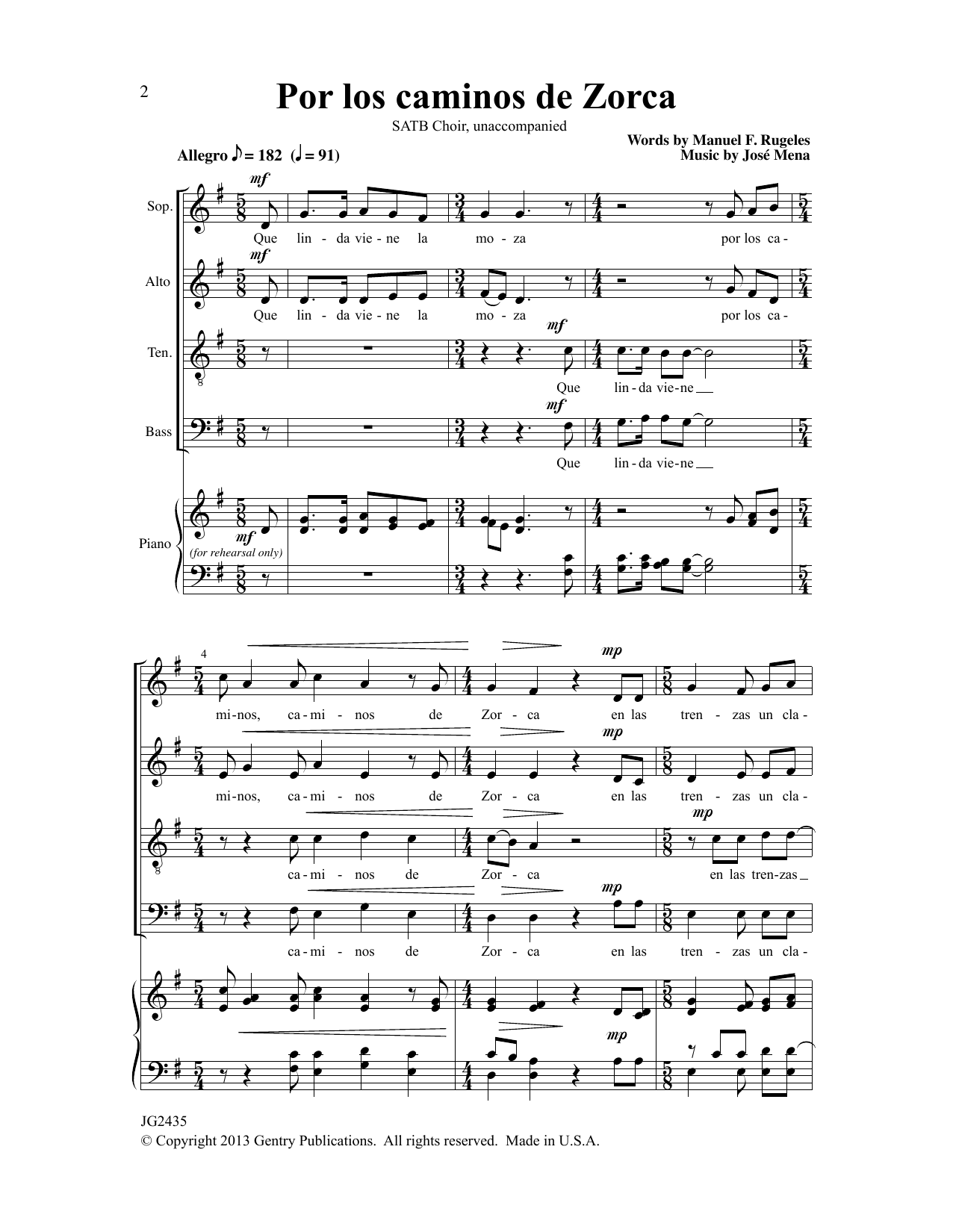 Por Los Caminos De Zorca (SATB Choir) von Jose Mena
