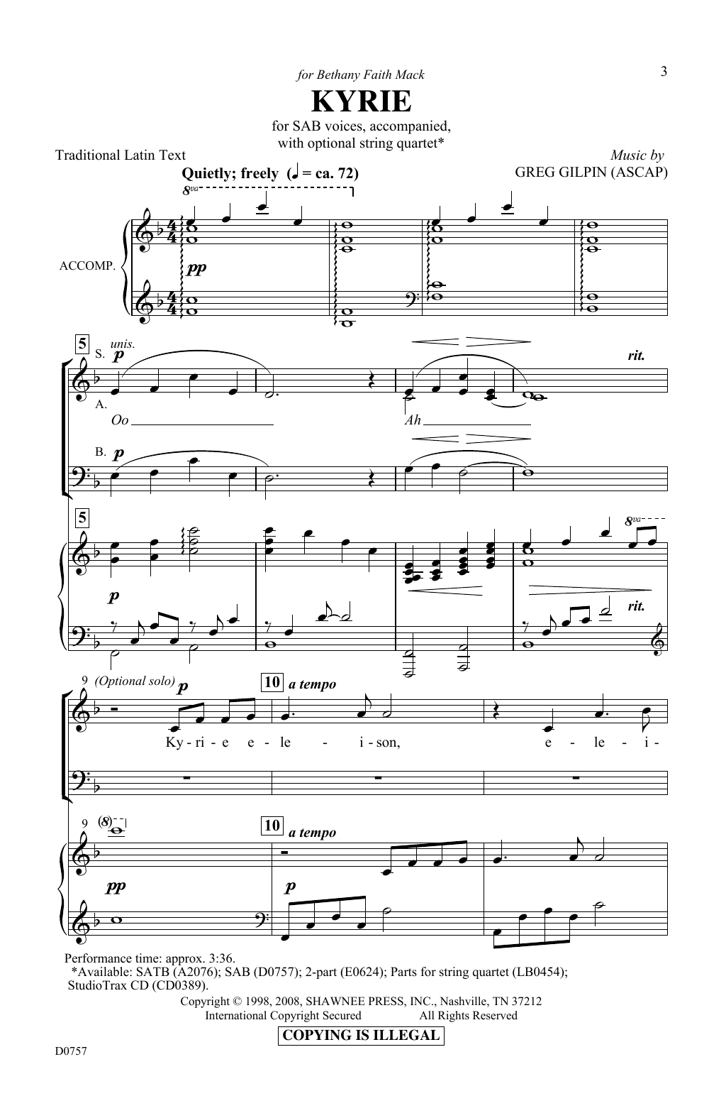 Kyrie (SAB Choir) von Greg Gilpin