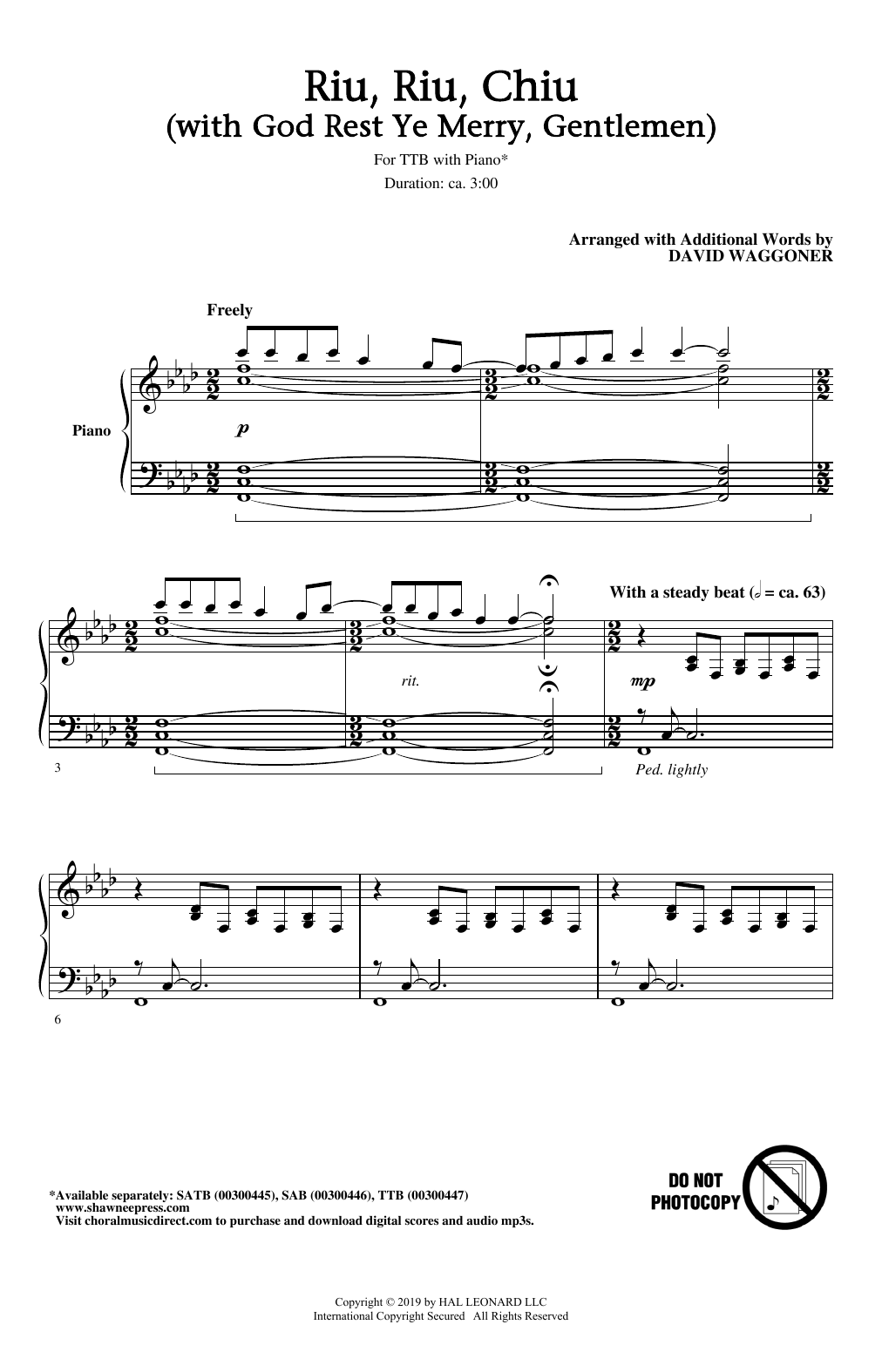 Riu, Riu, Chiu (with God Rest Ye Merry, Gentlemen) (arr. David Waggoner) (TTBB Choir) von Traditional Carol