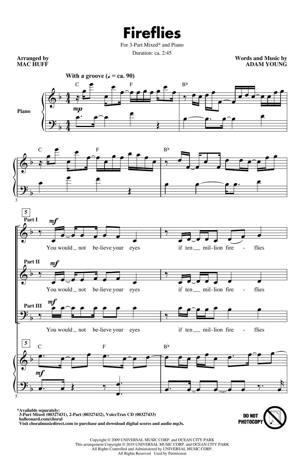 Fireflies (arr. Mac Huff) (3-Part Mixed Choir) von Owl City