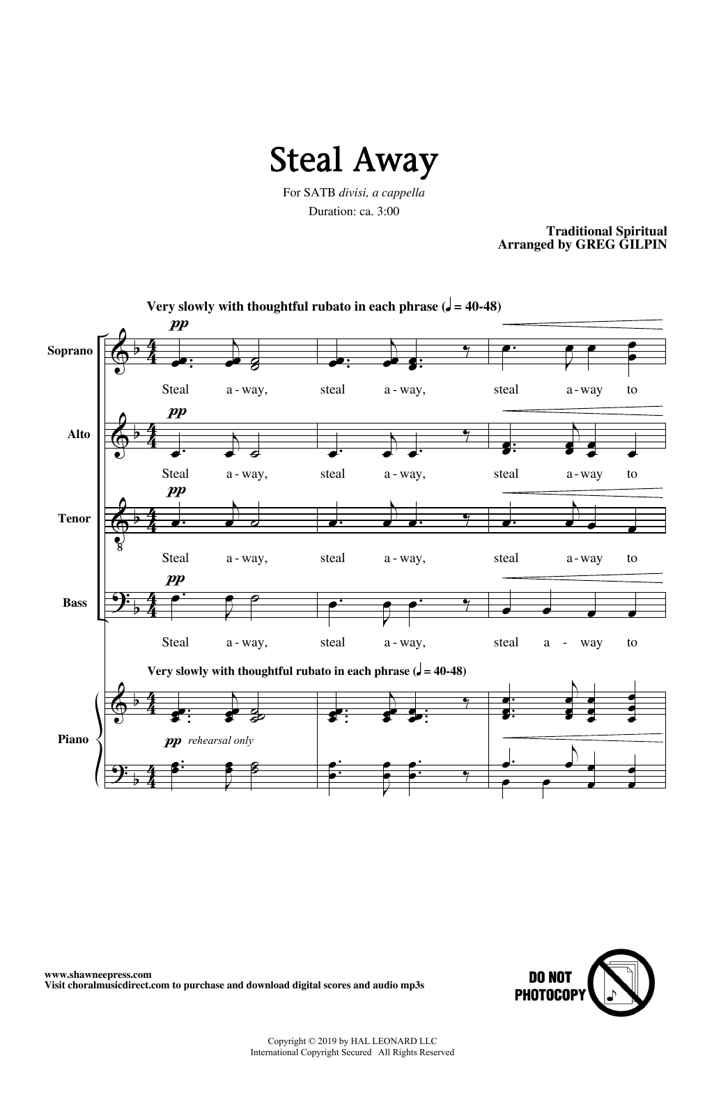 Steal Away (arr. Greg Gilpin) (SATB Choir) von Traditional Spiritual