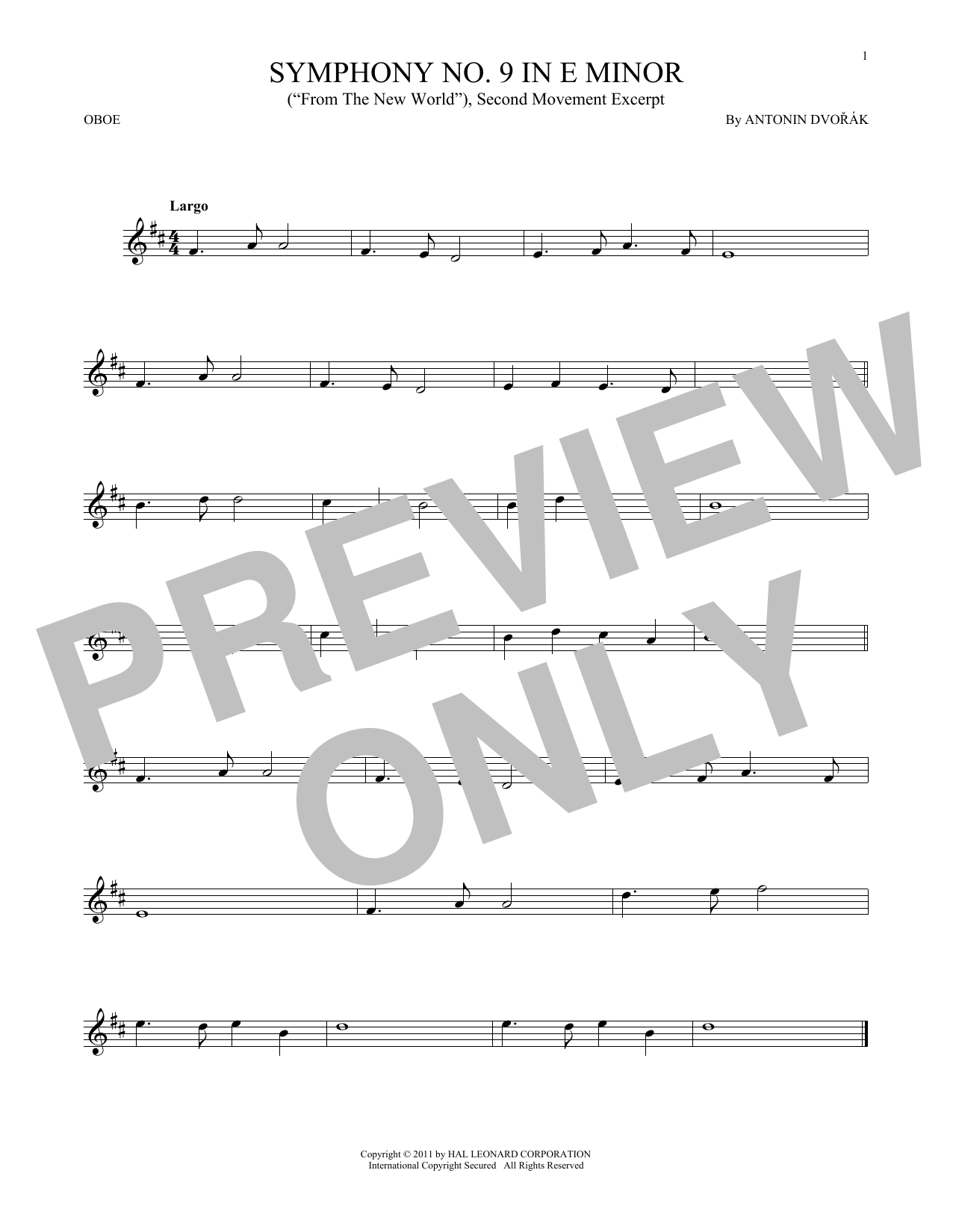 Symphony No. 9 In E Minor (From The New World), Second Movement Excerpt (Oboe Solo) von Antonin Dvorak