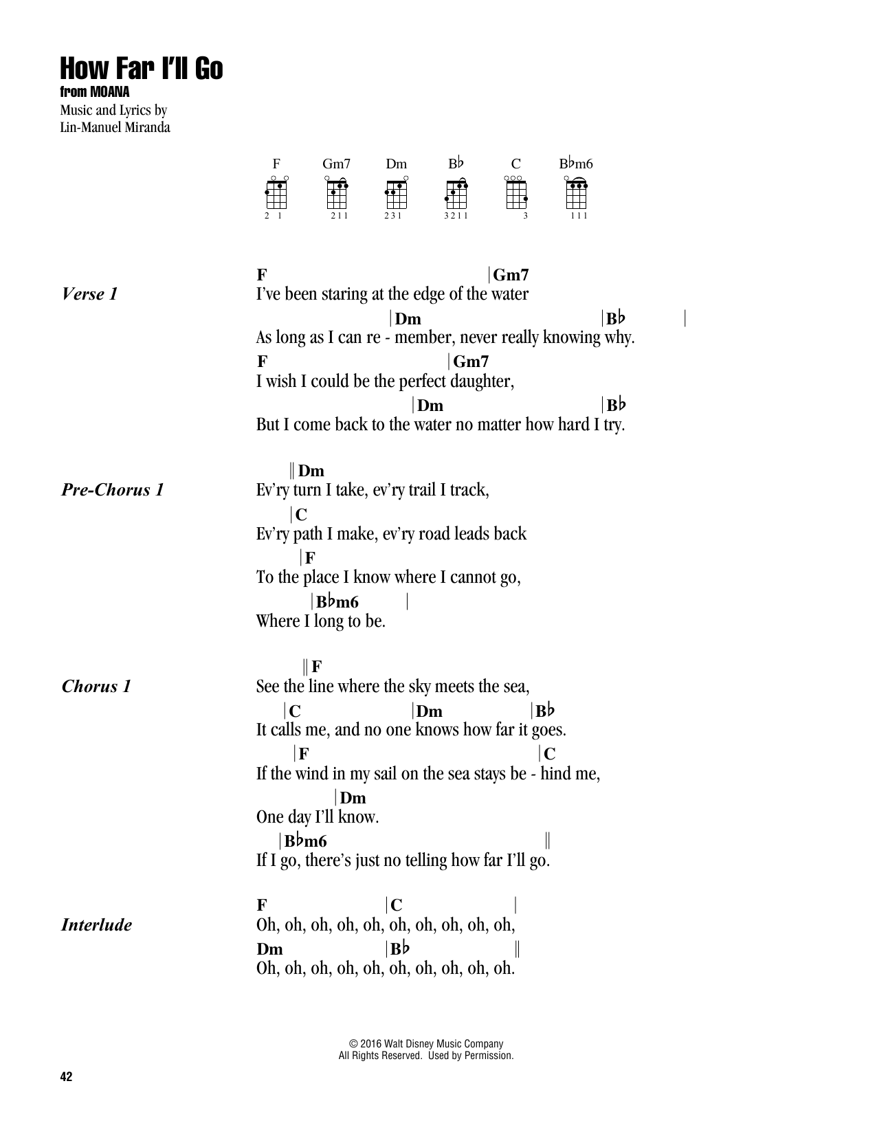 How Far I'll Go (from Moana) (Ukulele Chords/Lyrics) von Lin-Manuel Miranda