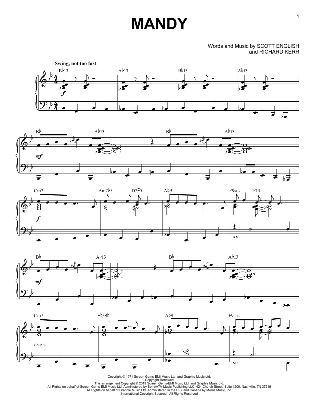 Mandy [Jazz version] (Piano Solo) von Barry Manilow