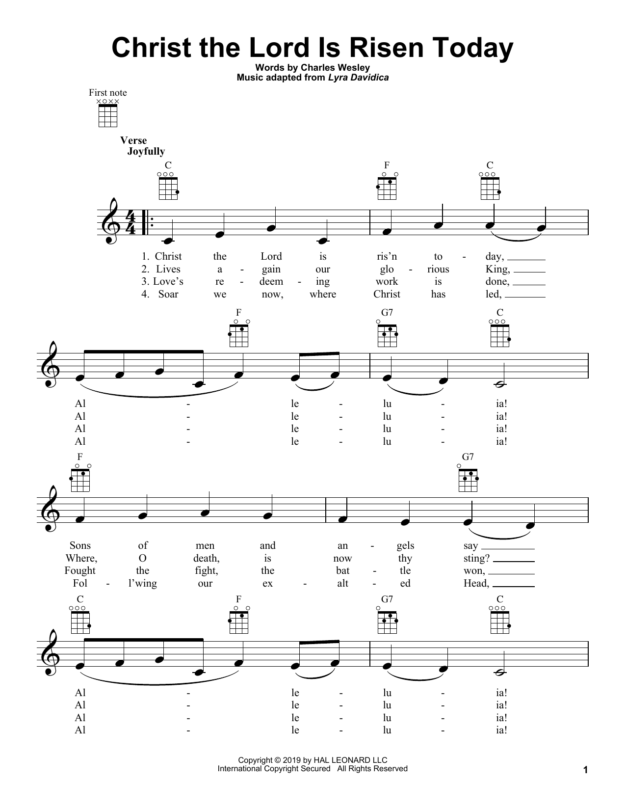 Christ The Lord Is Risen Today (Ukulele) von Charles Wesley