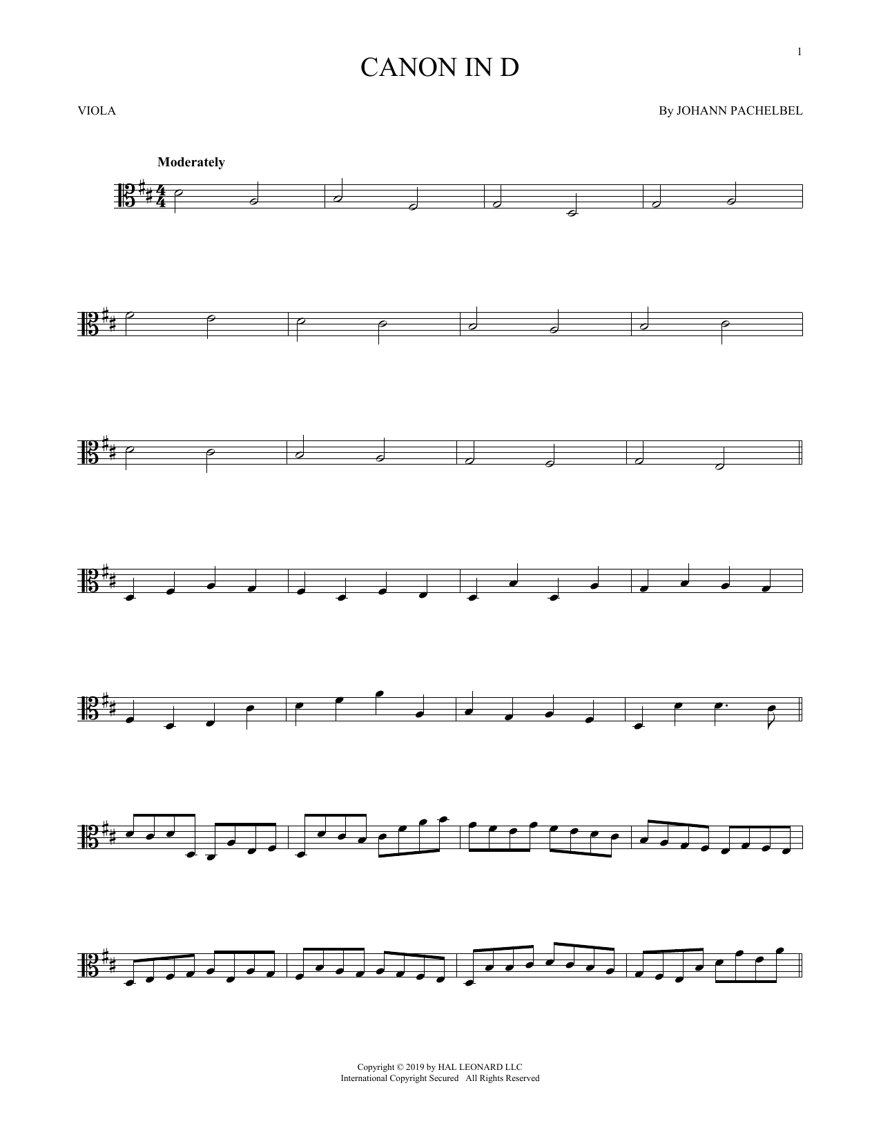 Canon In D (Viola Solo) von Johann Pachelbel