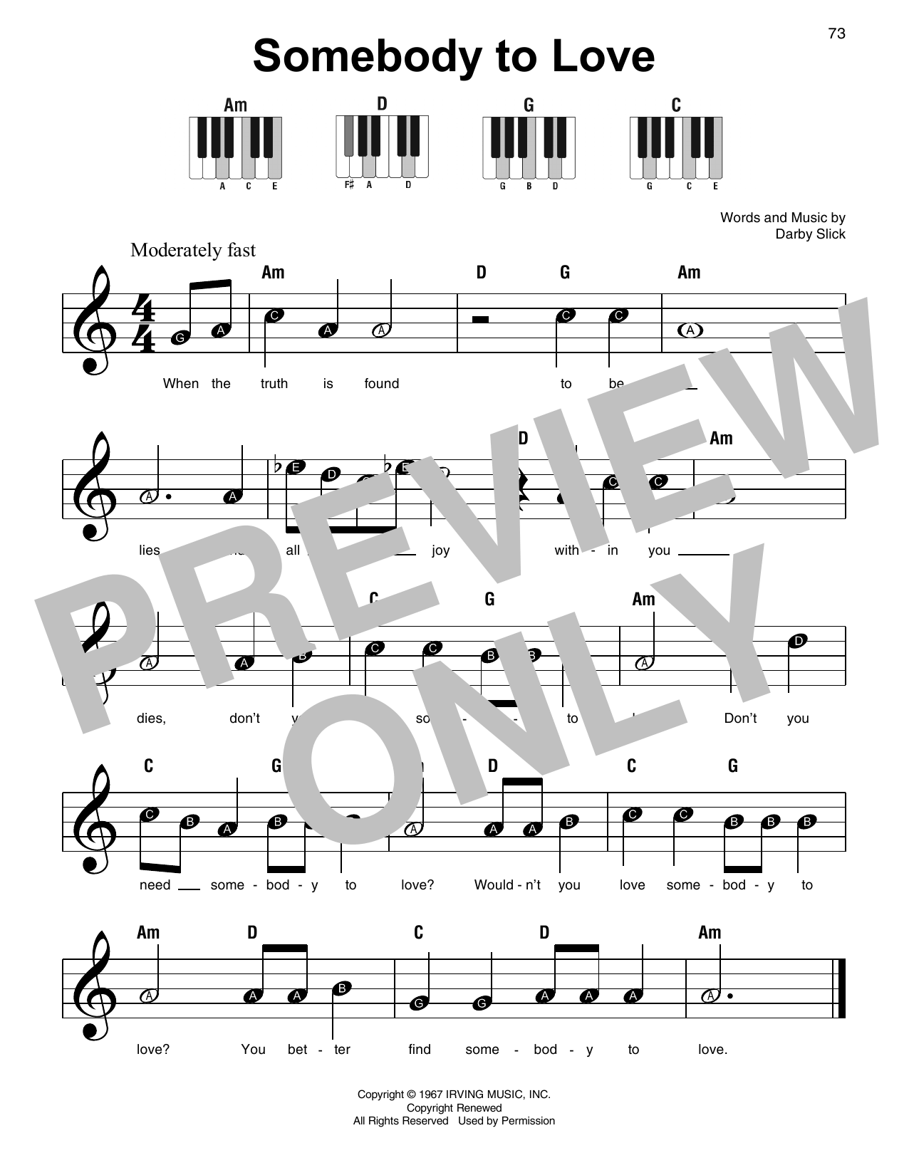 Somebody To Love (Super Easy Piano) von Jefferson Airplane