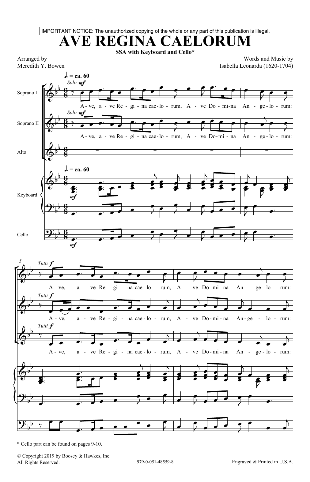 Ave Regina Caelorum (arr. Meredith Y. Bowen) (SSA Choir) von Isabella Leonarda