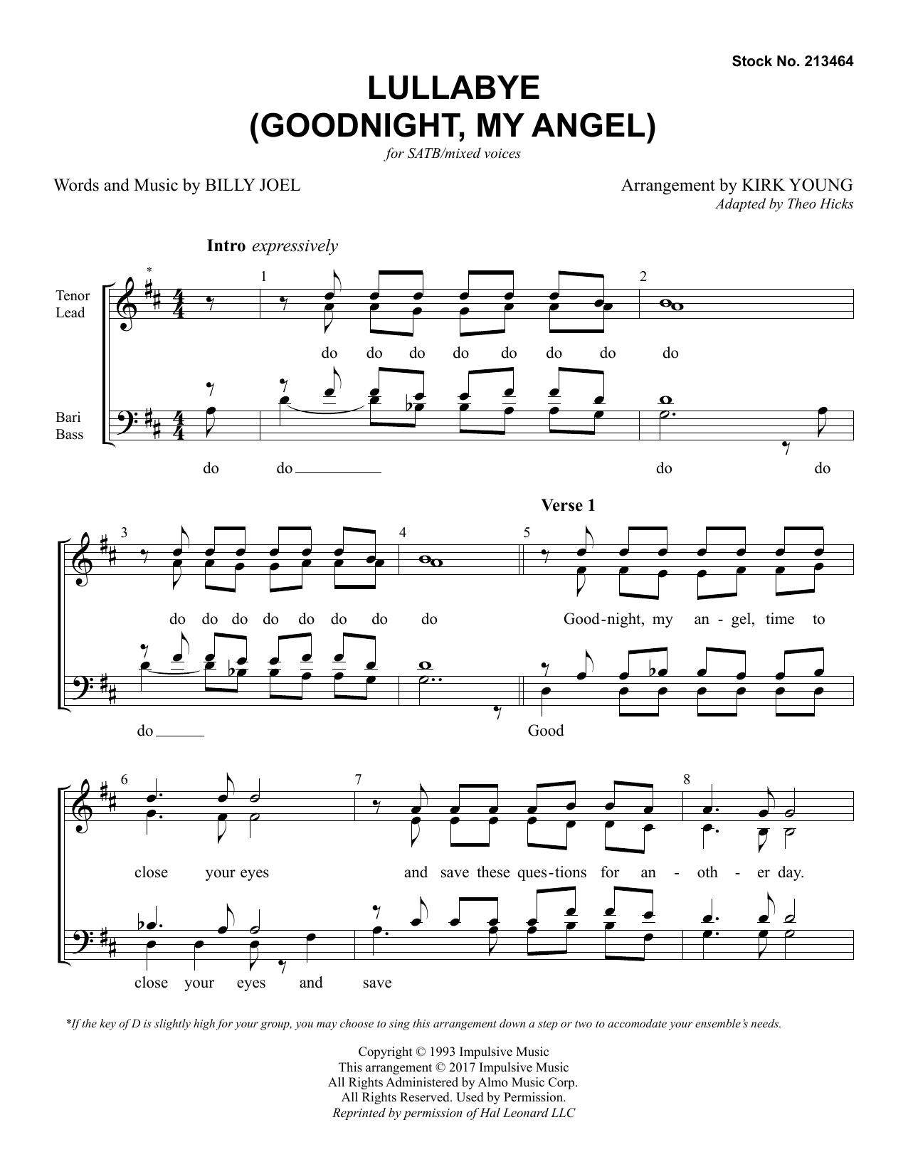 Lullabye (Goodnight, My Angel) (arr. Kirk Young) (SATB Choir) von Billy Joel
