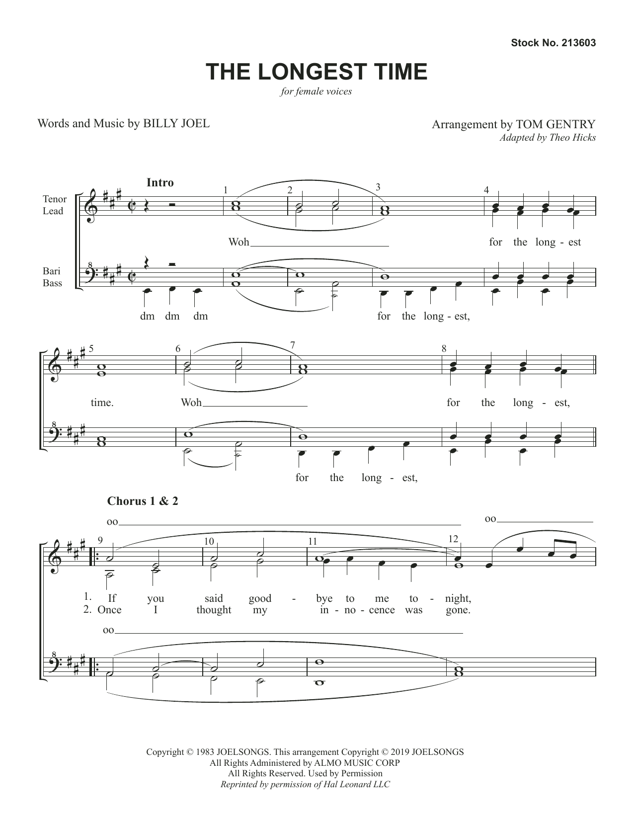 The Longest Time (arr. Tom Gentry) (SSAA Choir) von Billy Joel