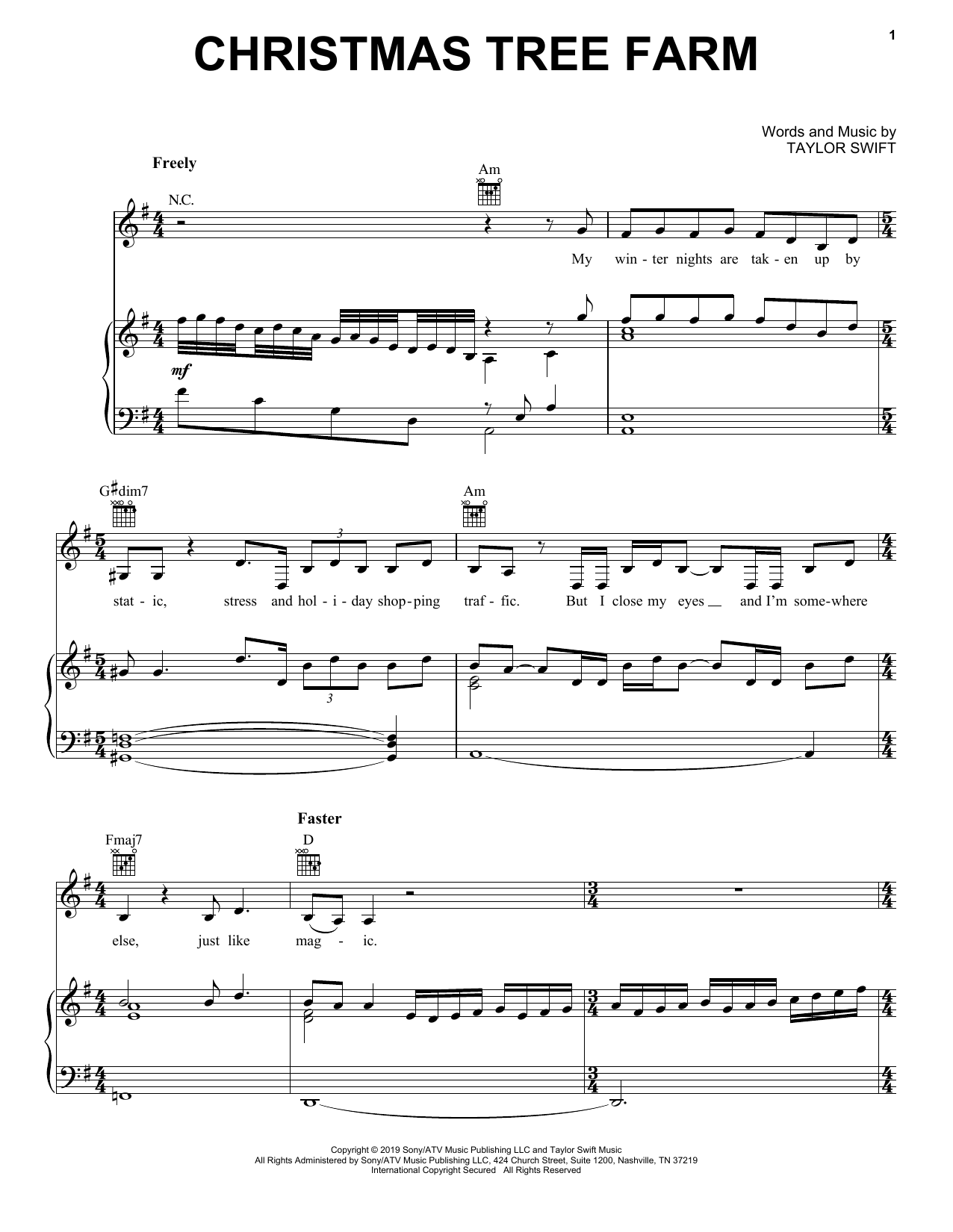 Christmas Tree Farm (Piano, Vocal & Guitar Chords (Right-Hand Melody)) von Taylor Swift