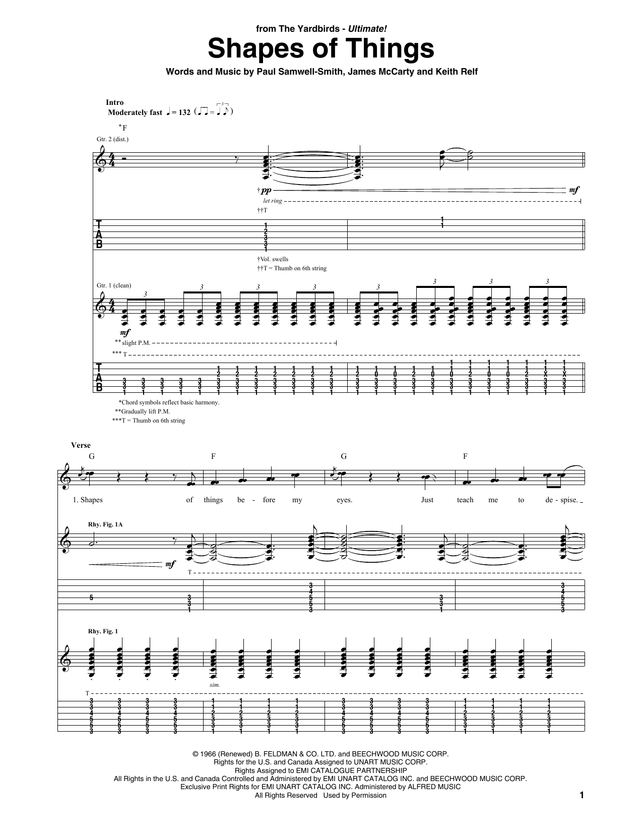 Shapes Of Things (Guitar Tab) von The Yardbirds