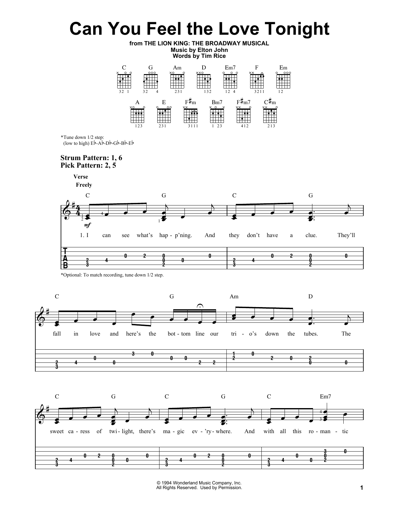 Can You Feel The Love Tonight (from The Lion King) (Easy Guitar Tab) von Elton John
