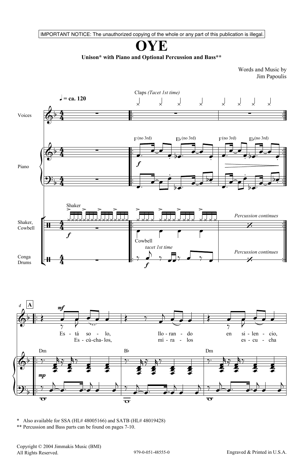 Oye (Unison Choir) von Jim Papoulis