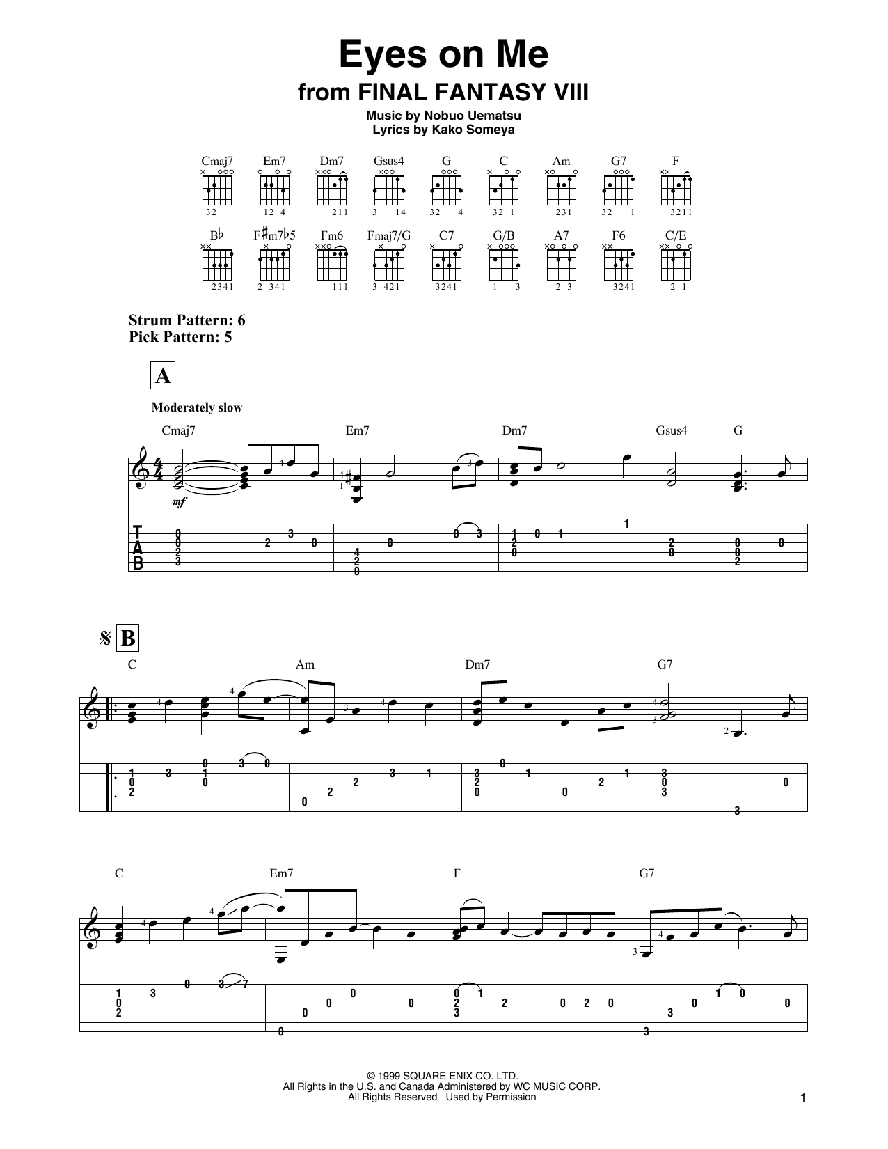 Eyes On Me (from Final Fantasy VIII) (Easy Guitar Tab) von Kako Someya & Nobuo Uematsu