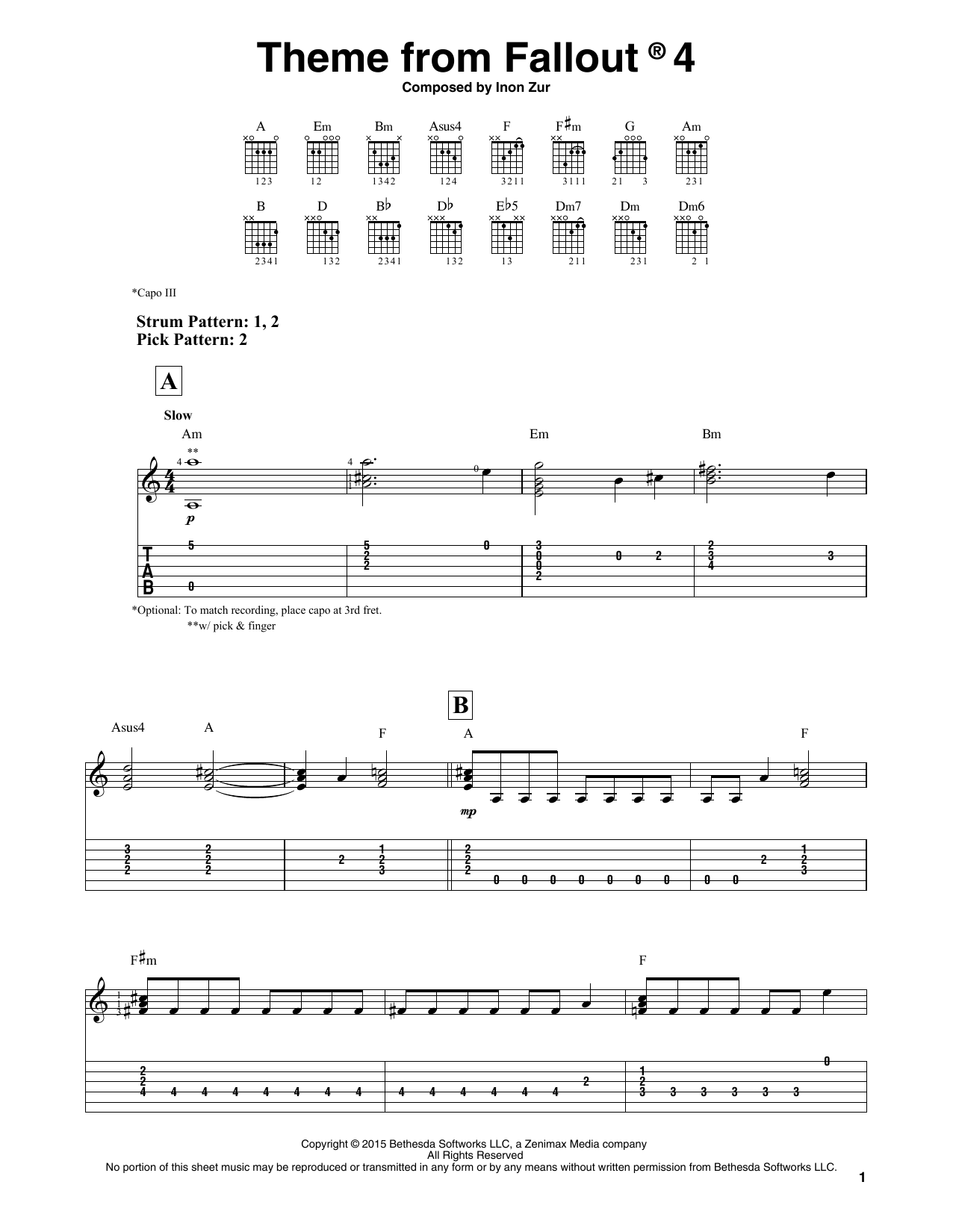 Theme From Fallout 4 (Easy Guitar Tab) von Inon Zur