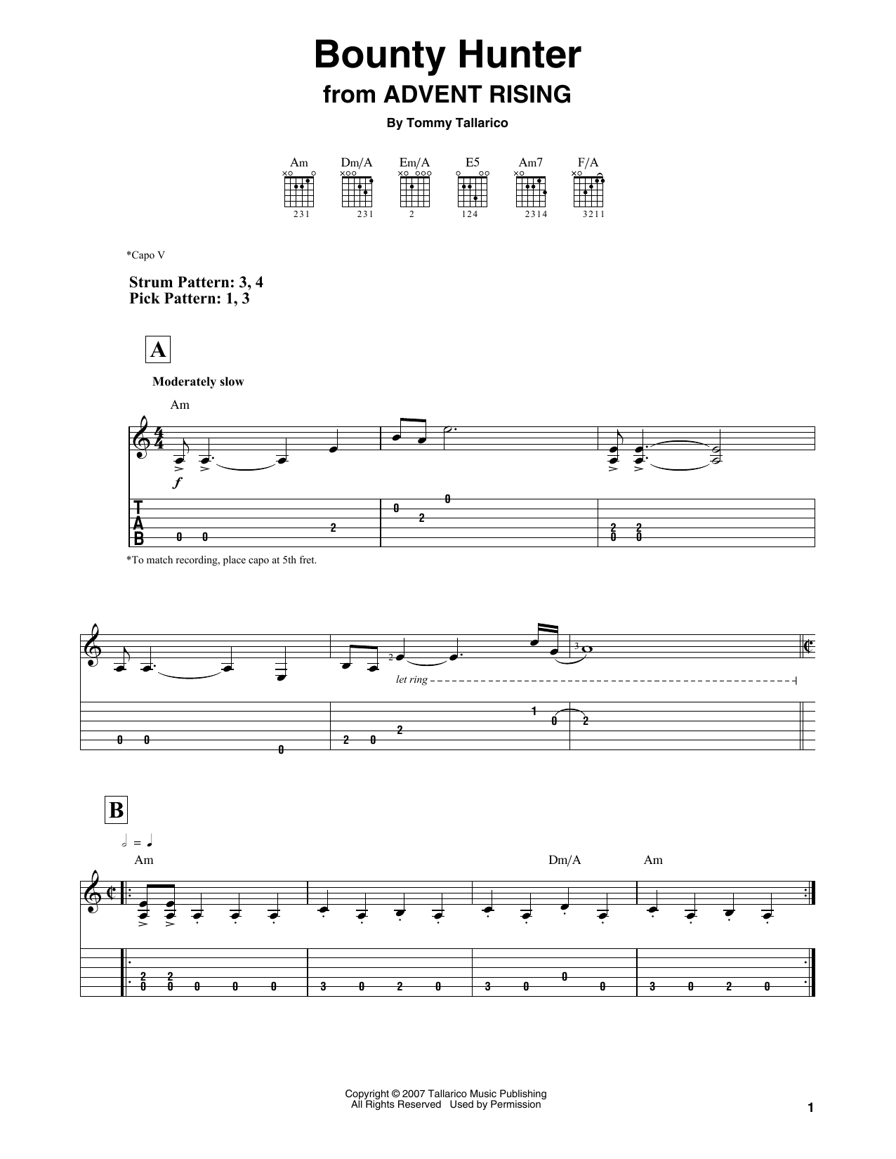 Bounty Hunter (from Advent Rising) (Easy Guitar Tab) von Tommy Tallarico