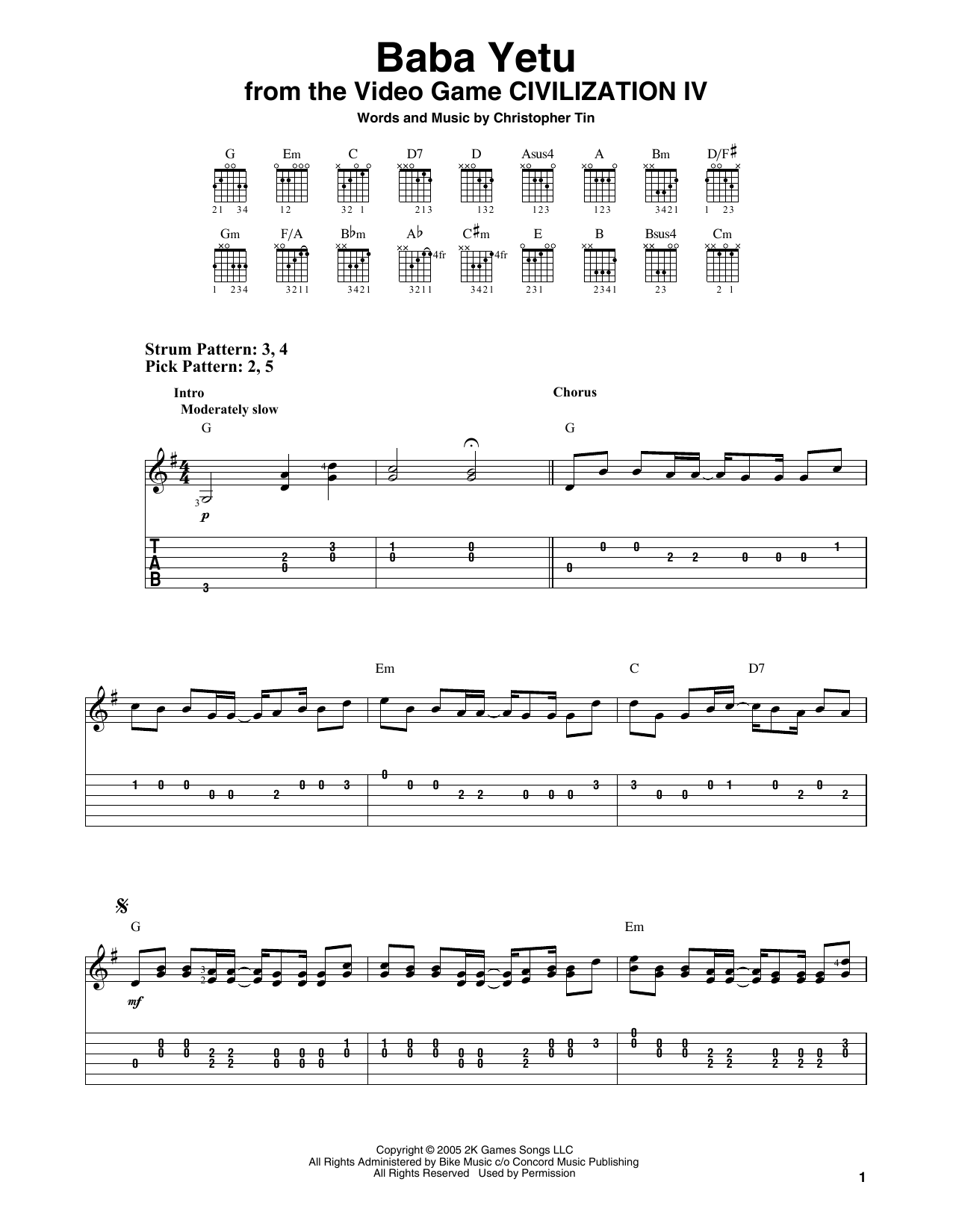 Baba Yetu (from Civilization IV) (Easy Guitar Tab) von Christopher Tin