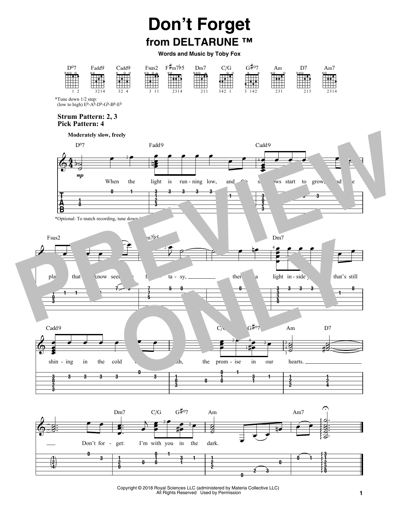 Don't Forget (from Deltarune) (Easy Guitar Tab) von Toby Fox