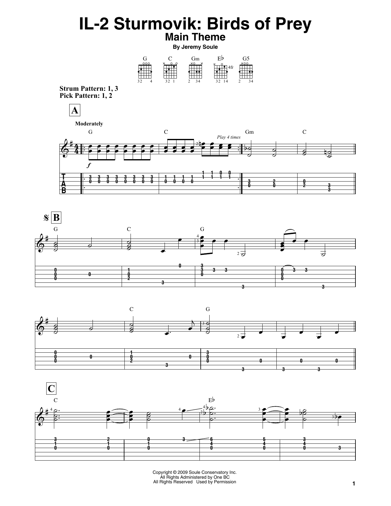 IL-2 Sturmovik: Birds of Prey - Main Theme (Easy Guitar Tab) von Jeremy Soule