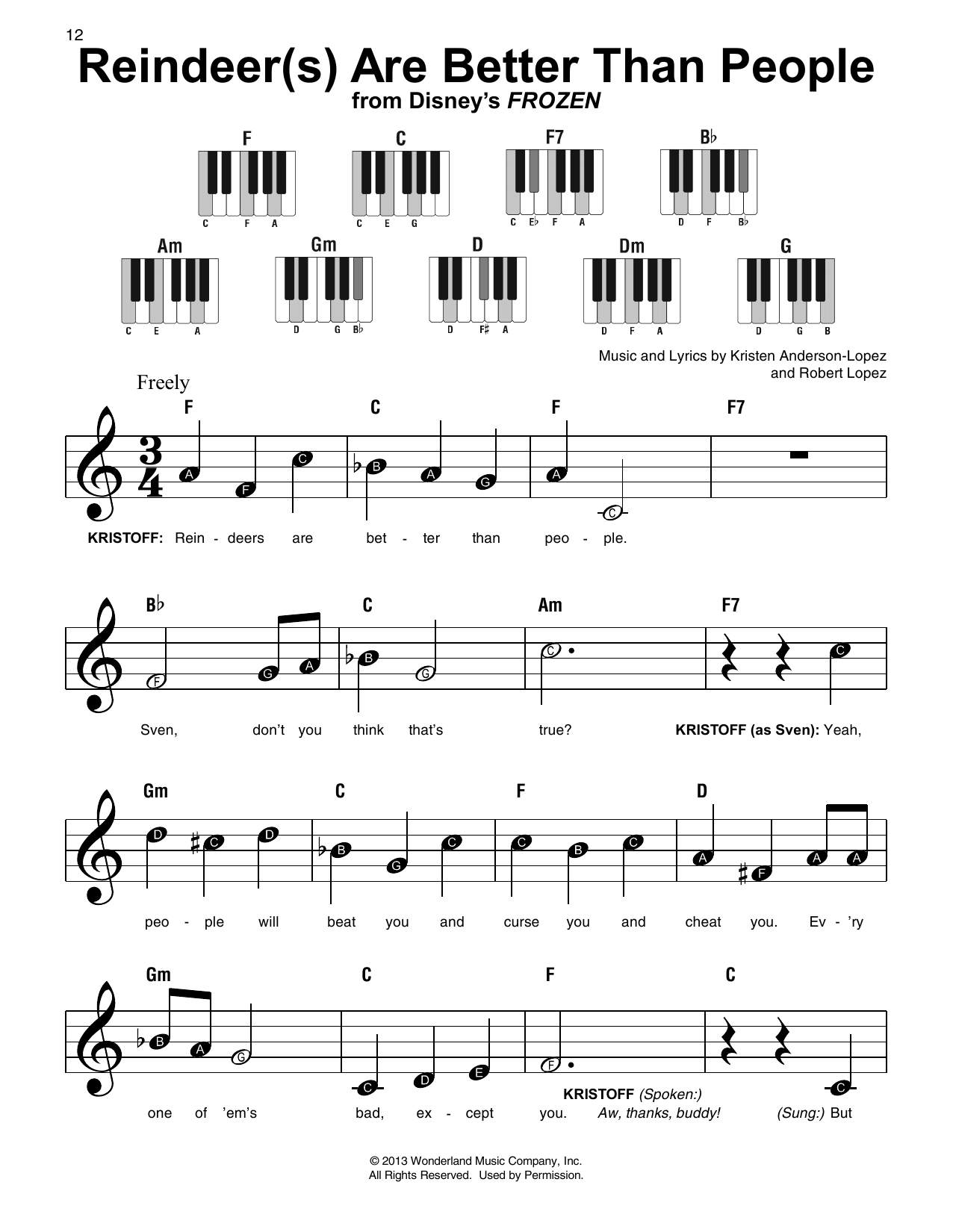 Reindeer(s) Are Better Than People (from Disney's Frozen) (Super Easy Piano) von Jonathan Groff