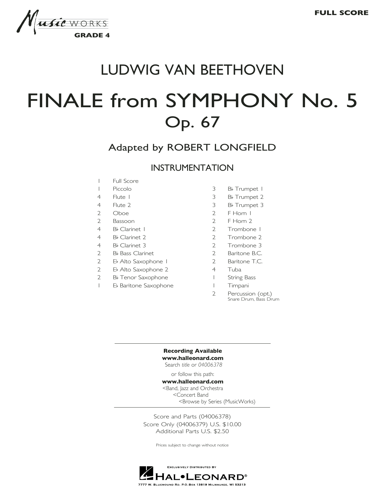 Finale from Symphony No. 5 (arr. Robert Longfield) - Conductor Score (Full Score) (Concert Band) von Ludwig van Beethoven