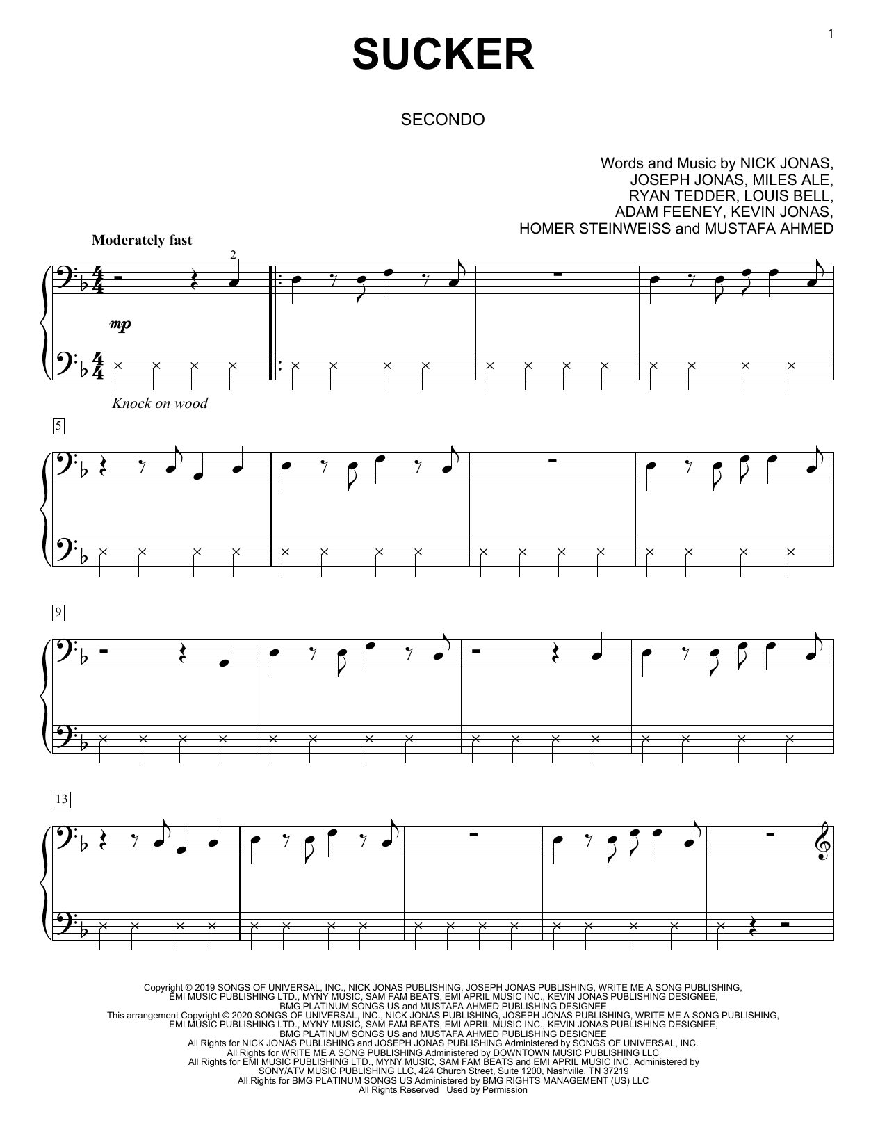 Sucker (arr. David Pearl) (Piano Duet) von Jonas Brothers