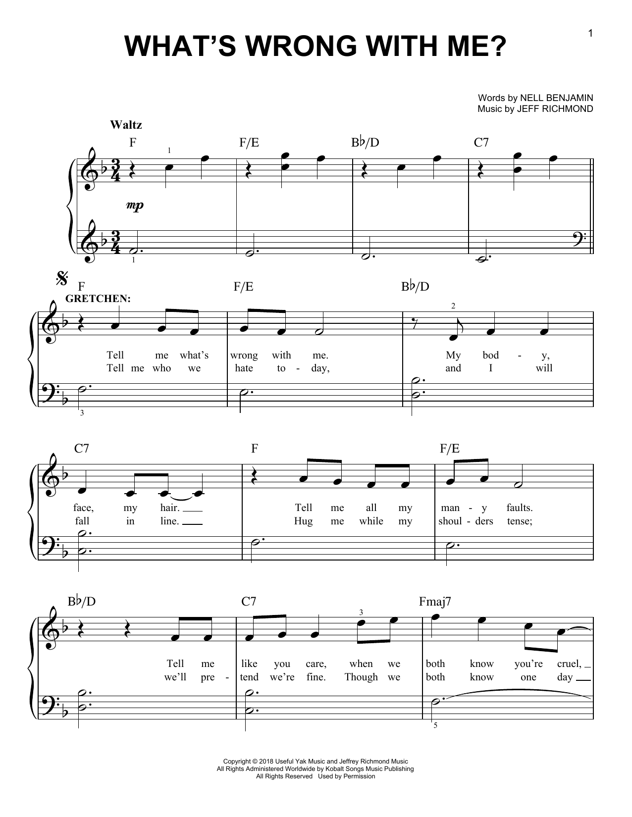 What's Wrong With Me? (from Mean Girls: The Broadway Musical) (Easy Piano) von Jeff Richmond & Nell Benjamin