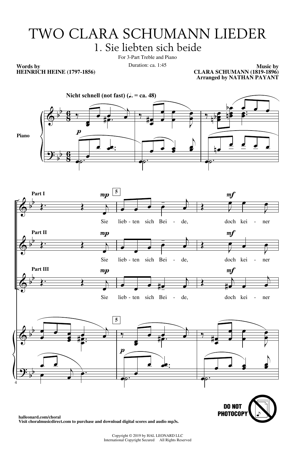 Two Clara Schumann Lieder (arr. Nathan Payant) (SSA Choir) von Clara Schumann