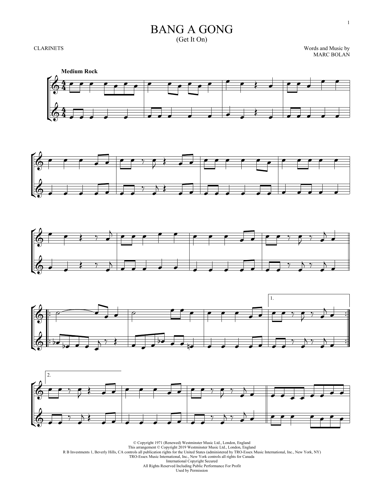 Bang A Gong (Get It On) (Clarinet Duet) von T. Rex