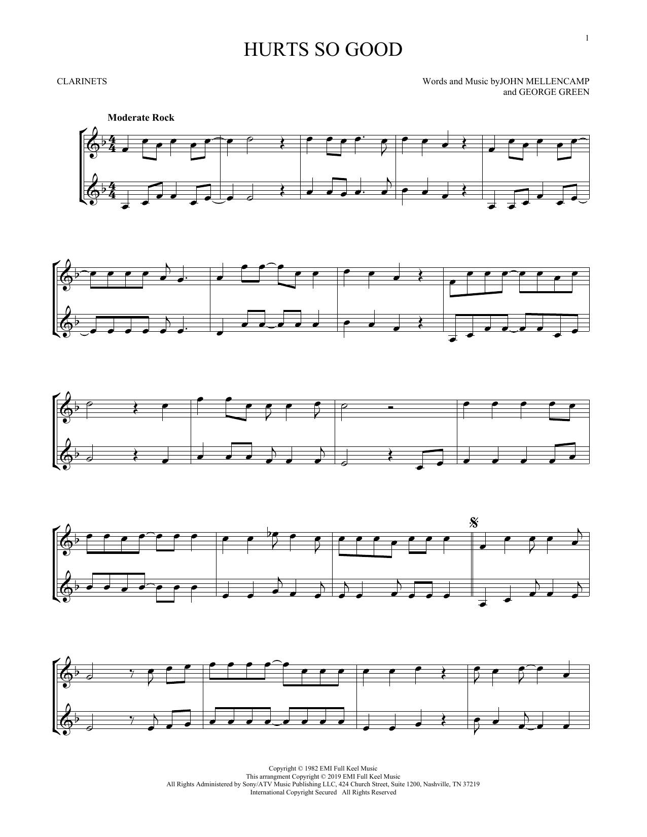Hurts So Good (Clarinet Duet) von John Mellencamp