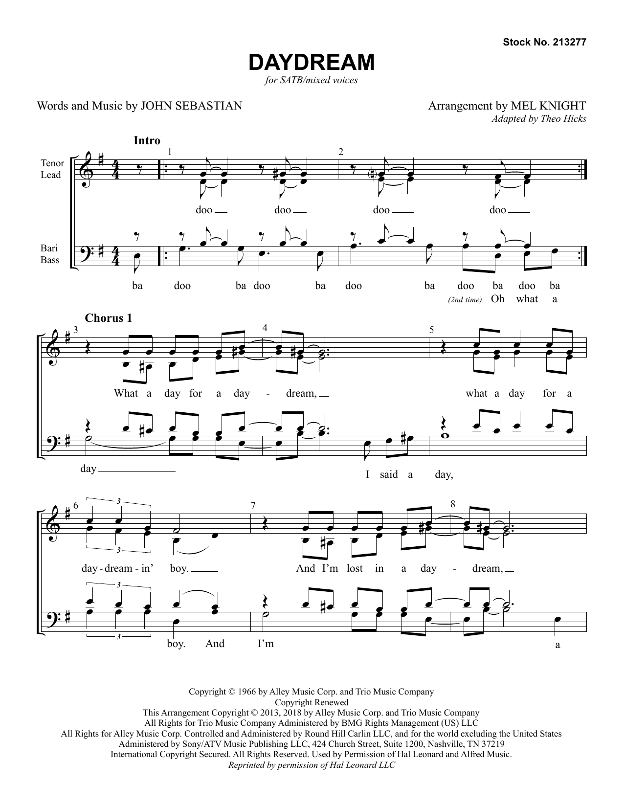 Daydream (arr. Mel Knight) (SATB Choir) von The Lovin' Spoonful