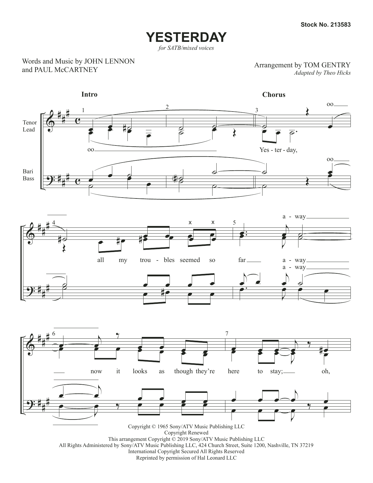 Yesterday (arr. Tom Gentry) (SATB Choir) von The Beatles