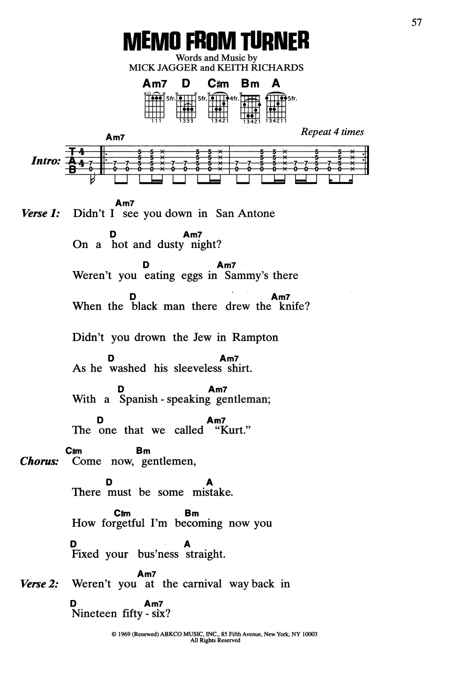 Memo From Turner (from Performance) (Guitar Chords/Lyrics) von The Rolling Stones