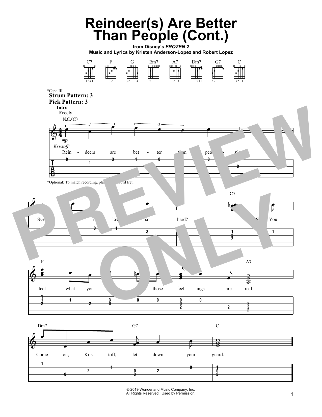 Reindeer(s) Are Better Than People (Cont.) (from Disney's Frozen 2) (Easy Guitar Tab) von Jonathan Groff