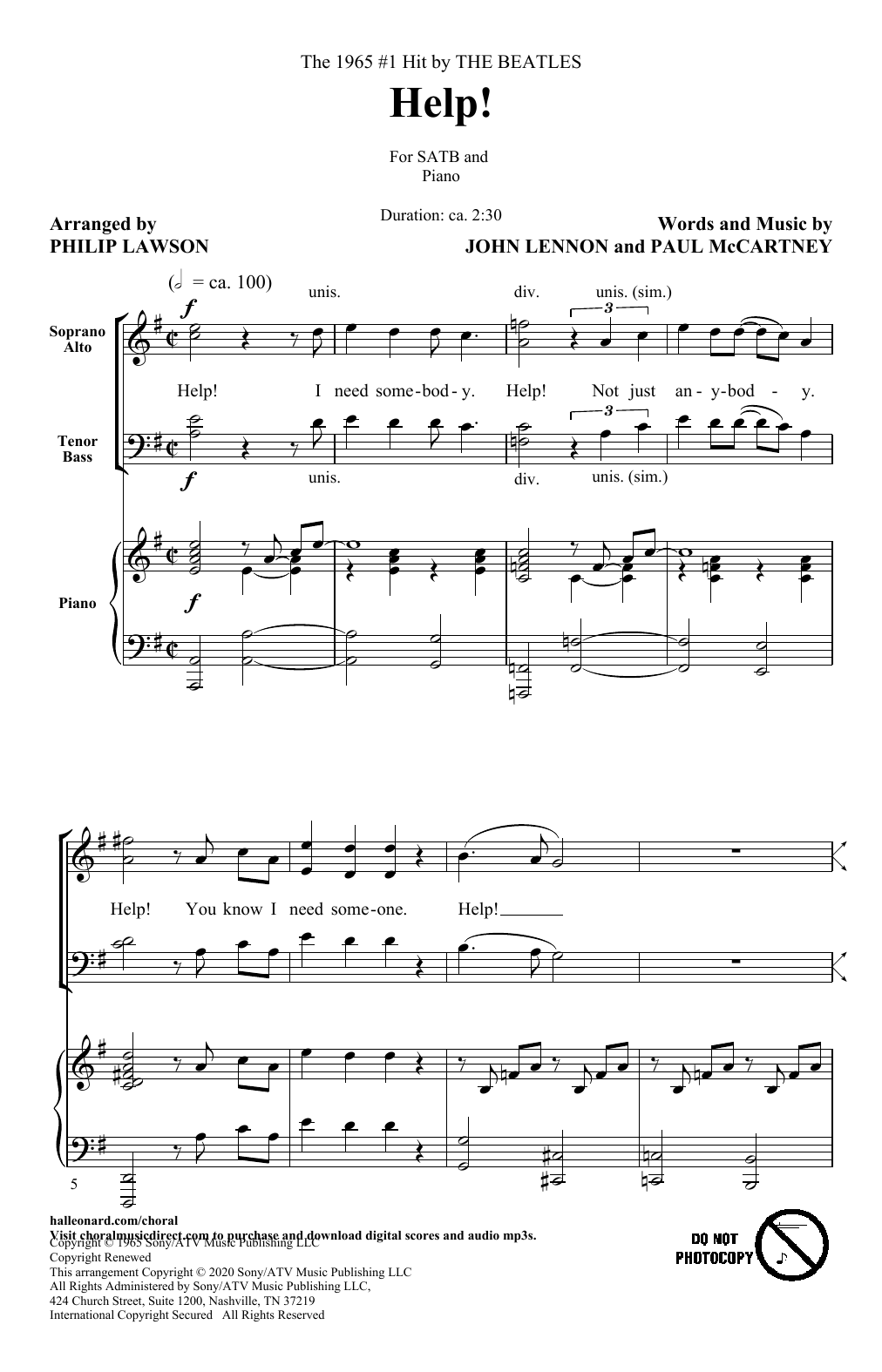 Help! (arr. Philip Lawson) (SATB Choir) von The Beatles