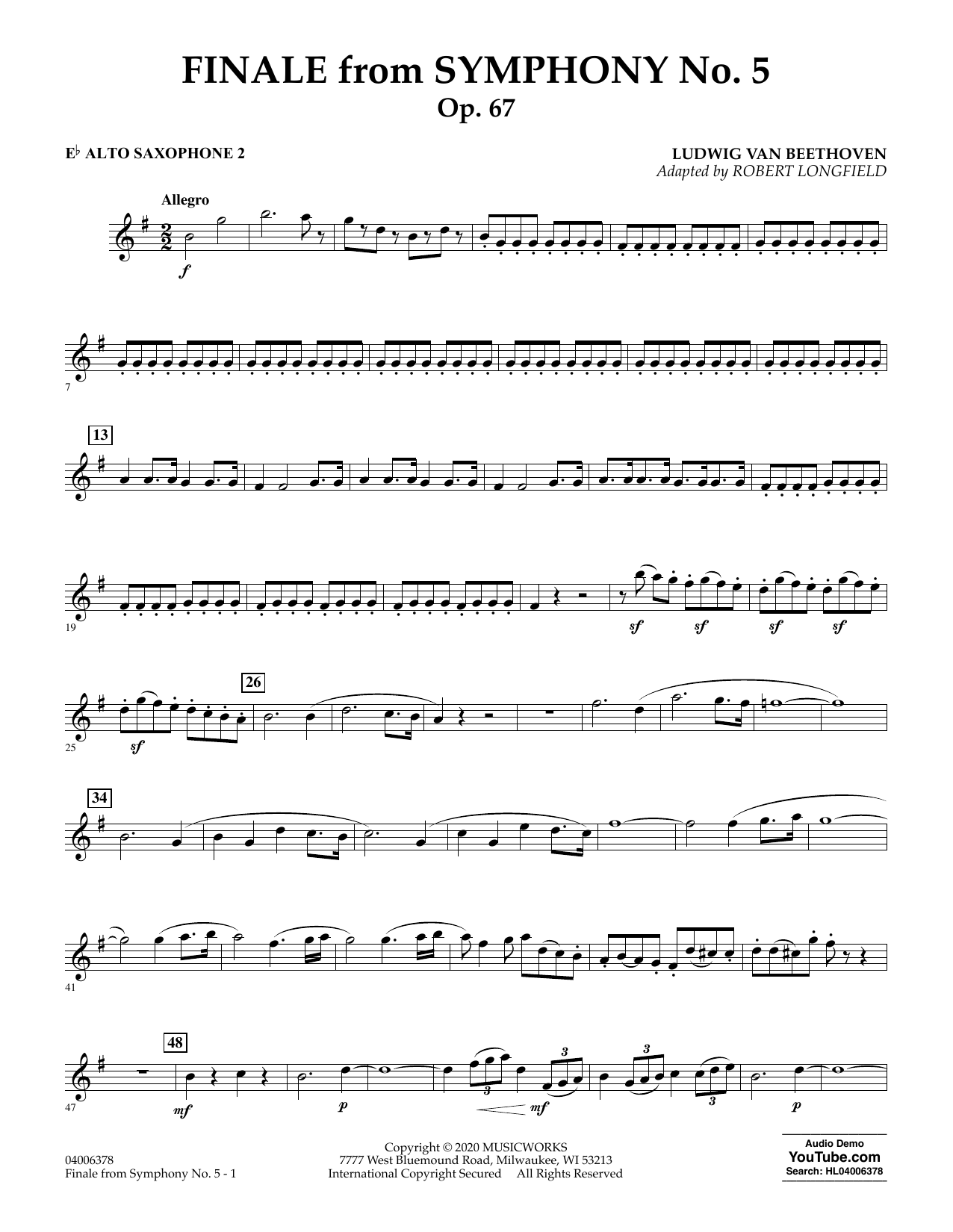 Finale from Symphony No. 5 (arr. Robert Longfield) - Eb Alto Saxophone 2 (Concert Band) von Ludwig van Beethoven