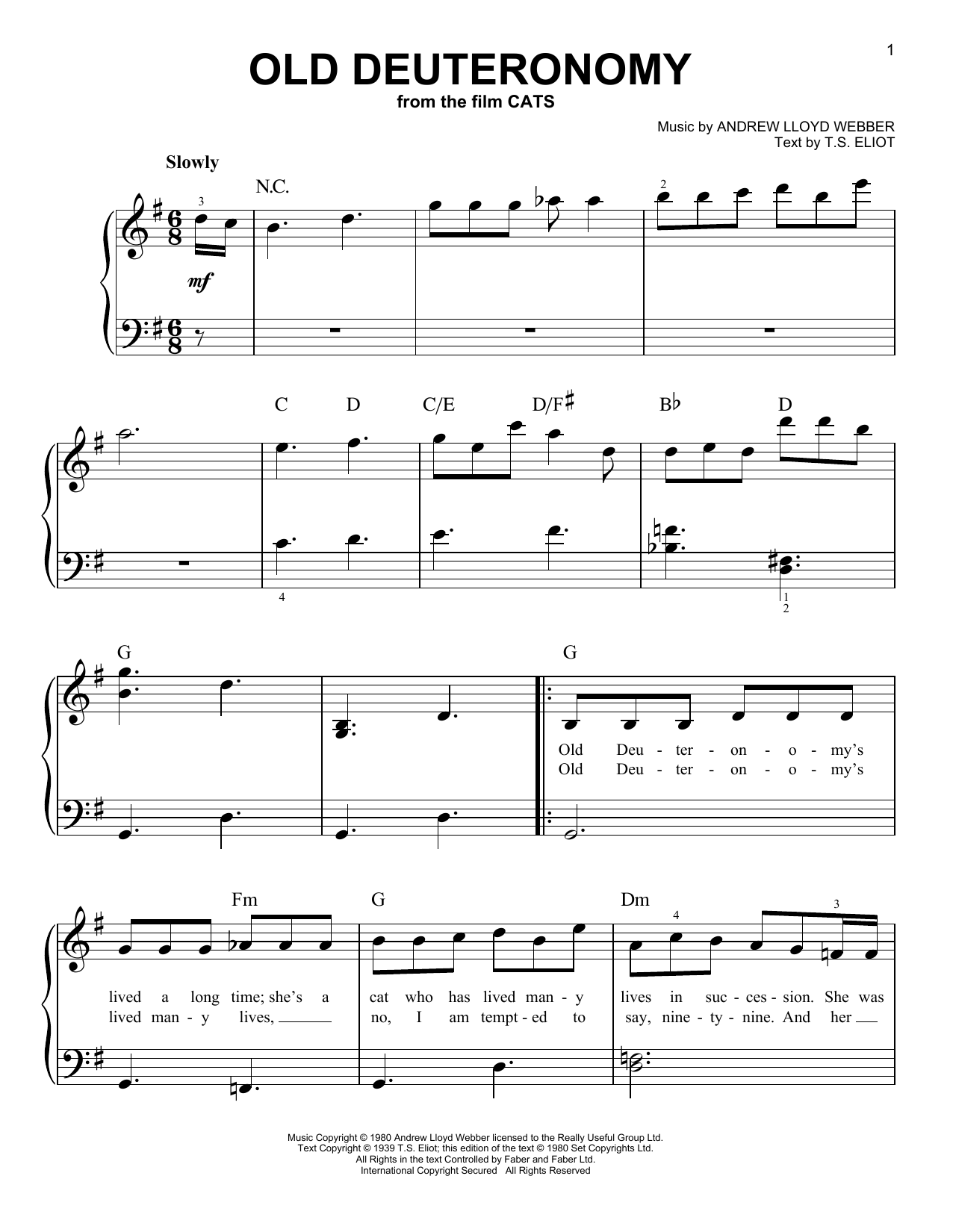 Old Deuteronomy (from the Motion Picture Cats) (Easy Piano) von Robbie Fairchild