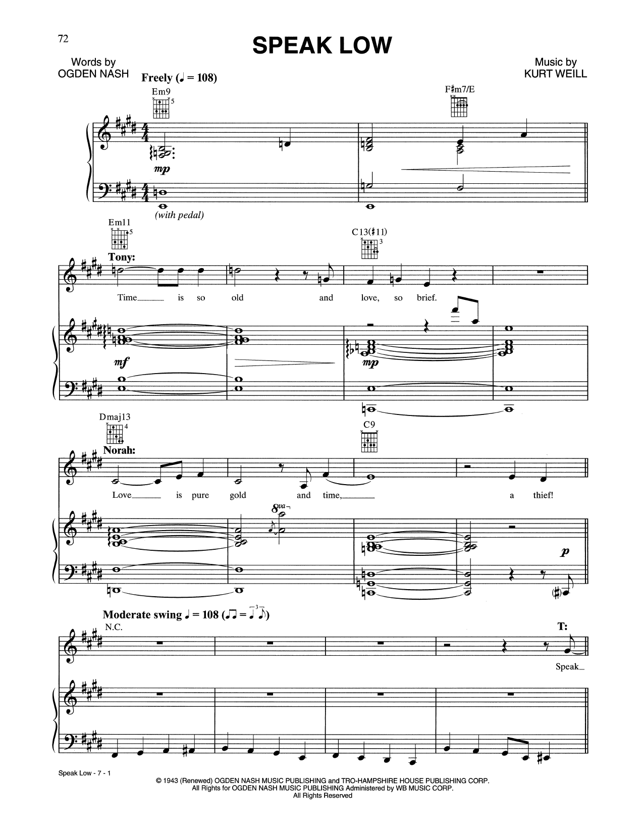 Speak Low (Piano, Vocal & Guitar Chords (Right-Hand Melody)) von Tony Bennett & Norah Jones
