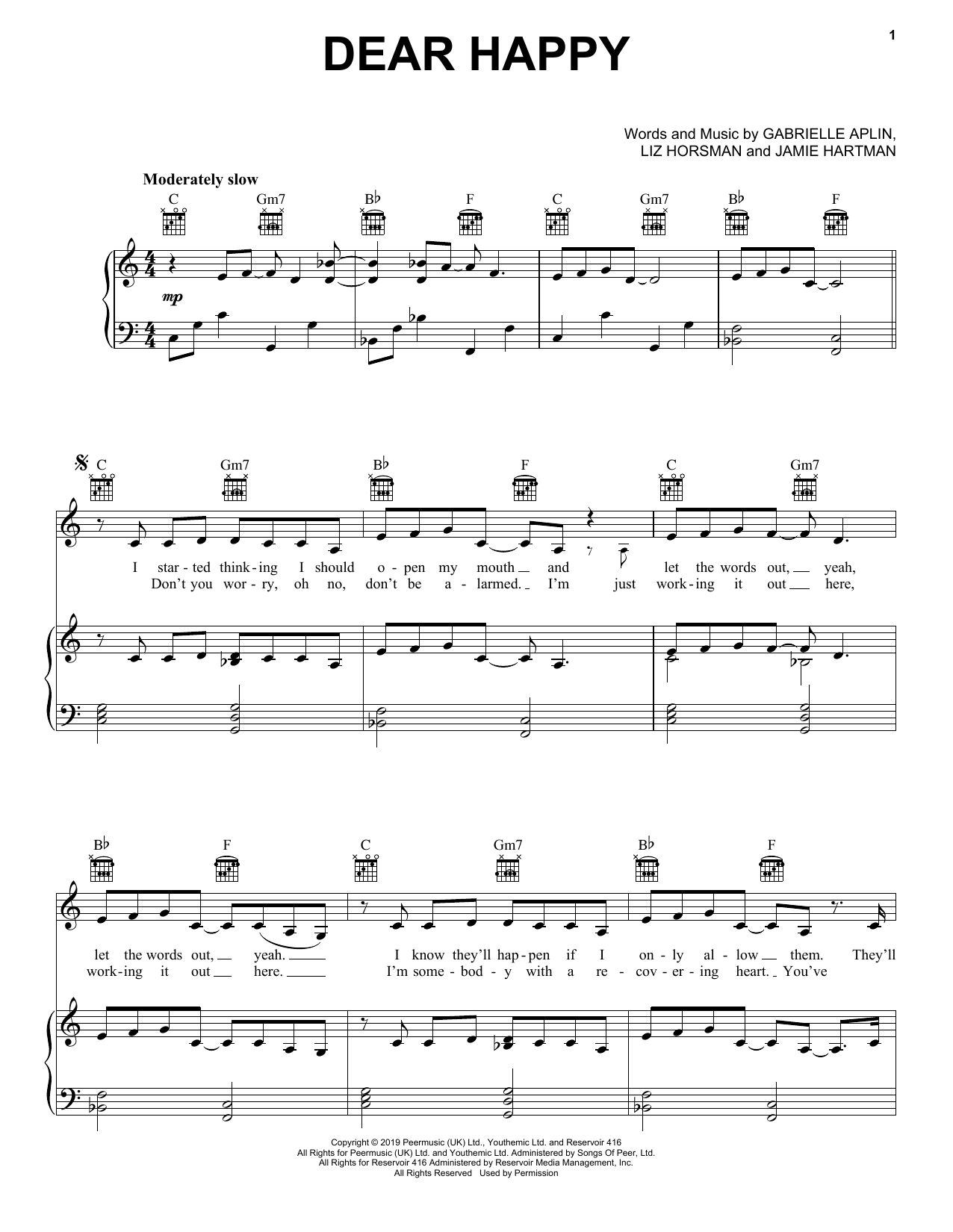 Dear Happy (Piano, Vocal & Guitar Chords (Right-Hand Melody)) von Gabrielle Aplin