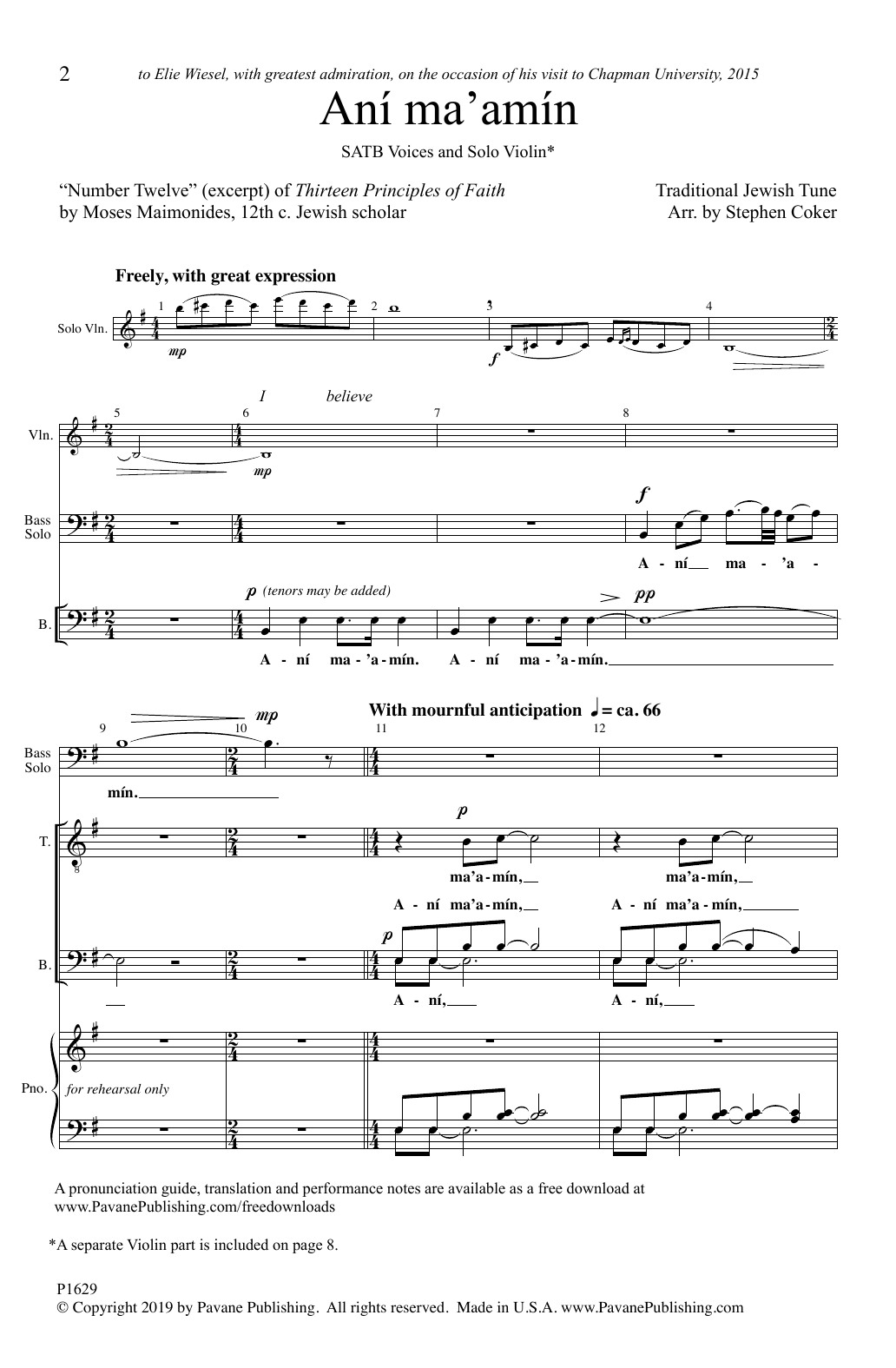 Ani Ma'amin (arr. Stephen Coker) (SATB Choir) von Traditional Jewish Tune