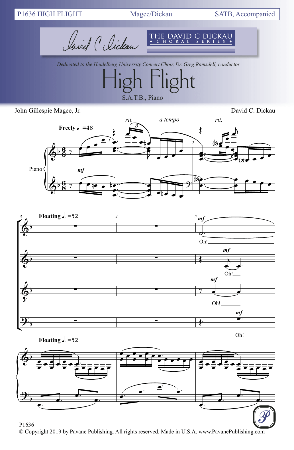 High Flight (SATB Choir) von John Gillespie Magee, Jr. and David C. Dickau