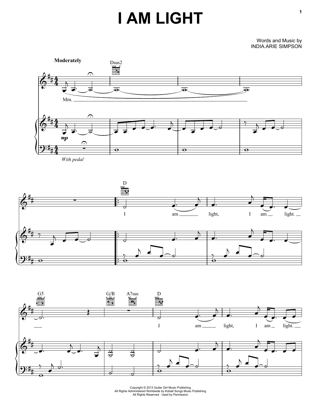 I Am Light (Piano, Vocal & Guitar Chords (Right-Hand Melody)) von India.Arie