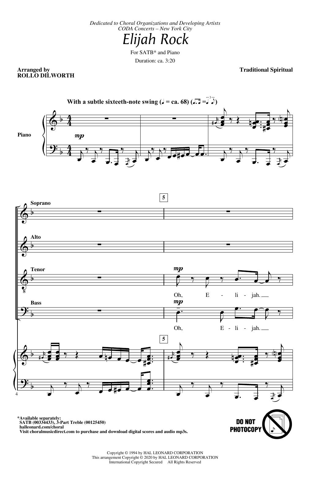 Elijah Rock (arr. Rollo Dilworth) (SATB Choir) von Traditional Spiritual