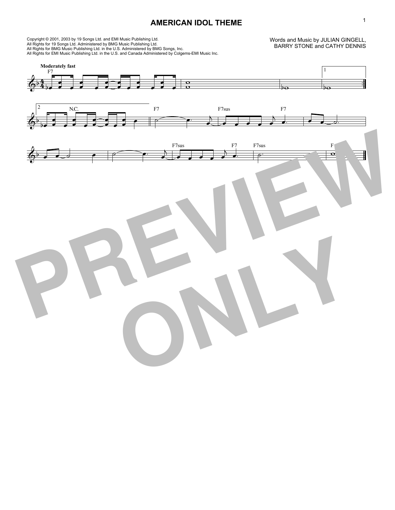 American Idol Theme (Lead Sheet / Fake Book) von Cathy Dennis