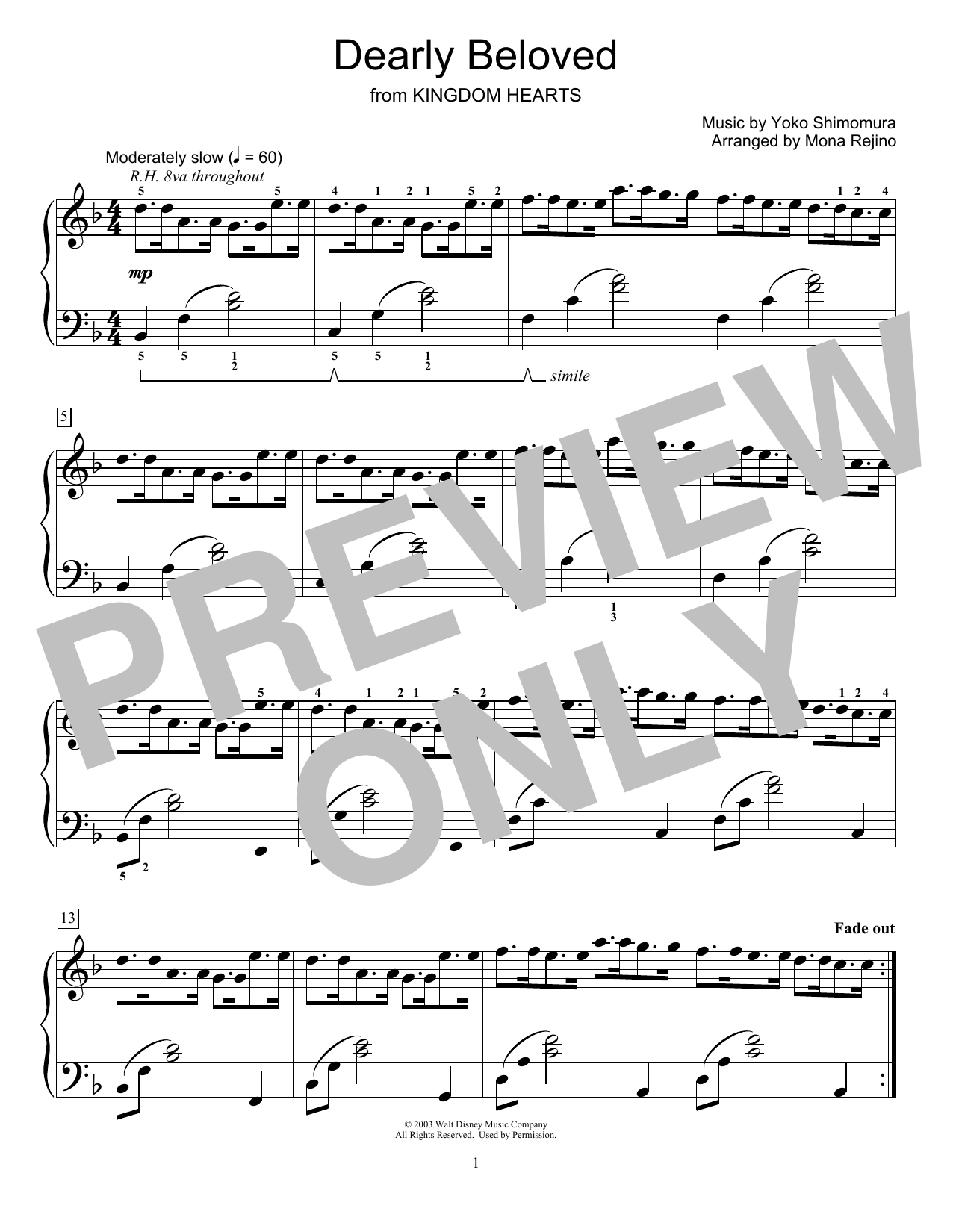 Dearly Beloved (from Kingdom Hearts) (arr. Mona Rejino) (Educational Piano) von Yoko Shimomura