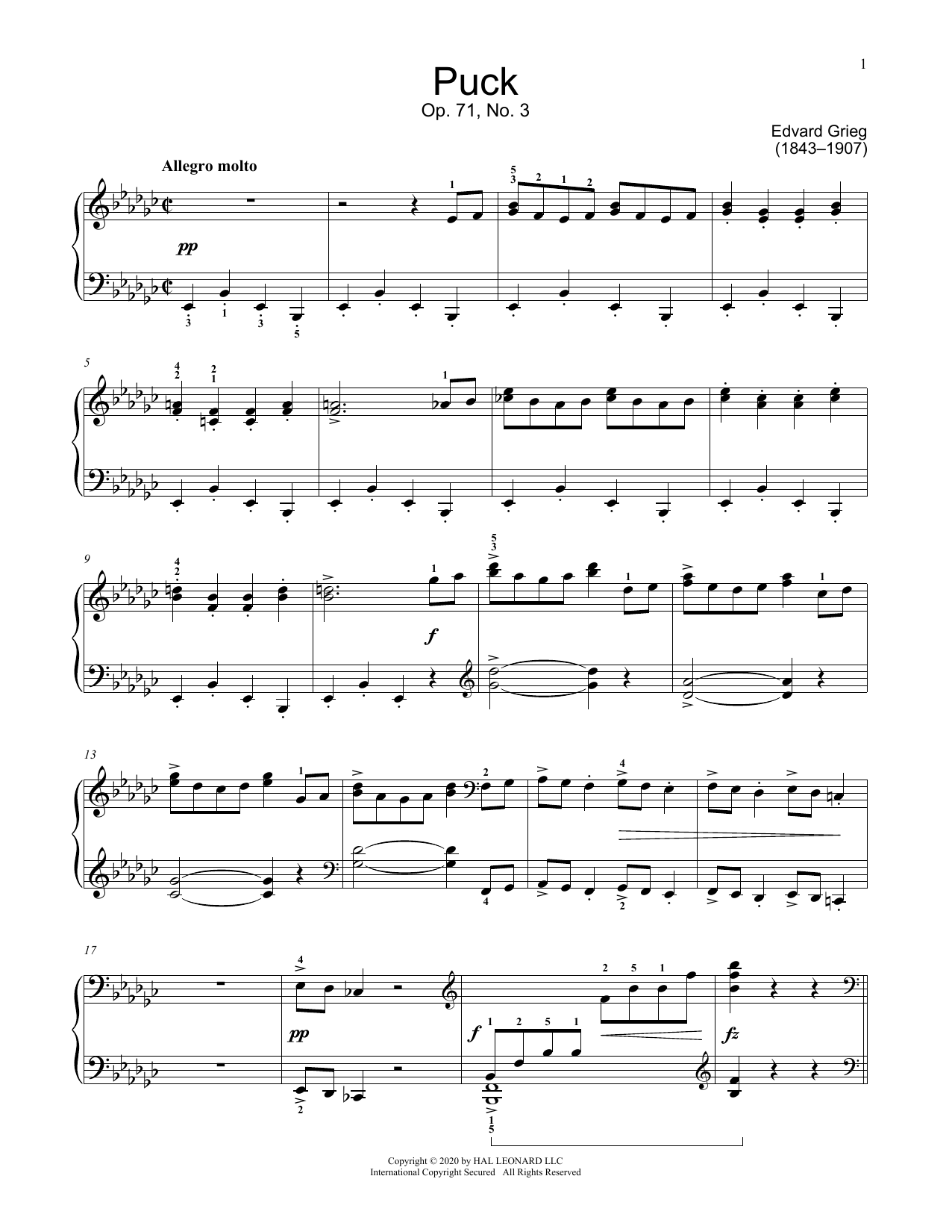 Puck, Op. 71, No. 3 (Educational Piano) von Edvard Grieg